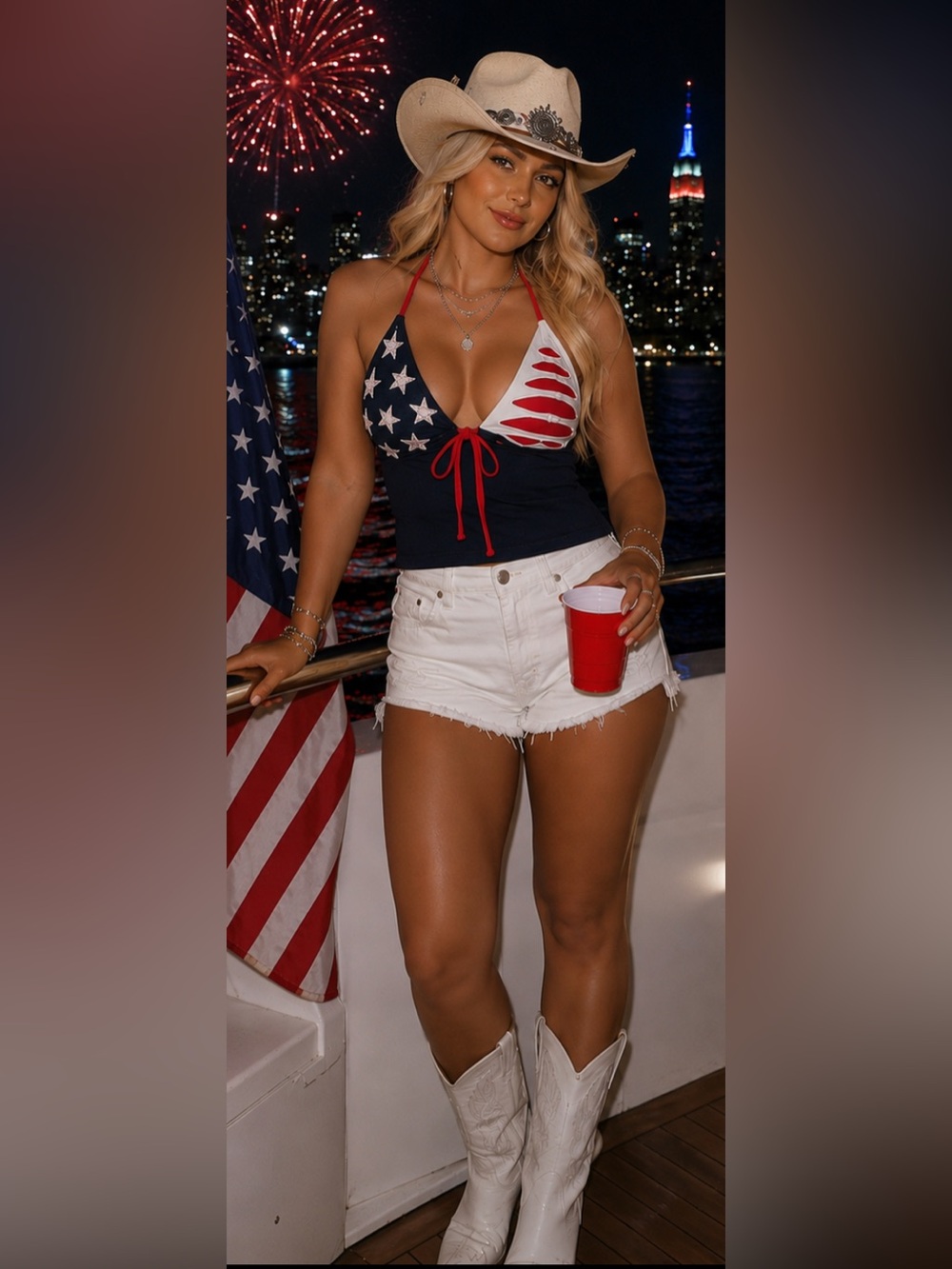Classic Americana patriotic country chic Navy and Red halter Tankini Top